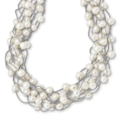 Sterling Silver RH 6-8mm White FWC Pearl Multi-strand Necklace