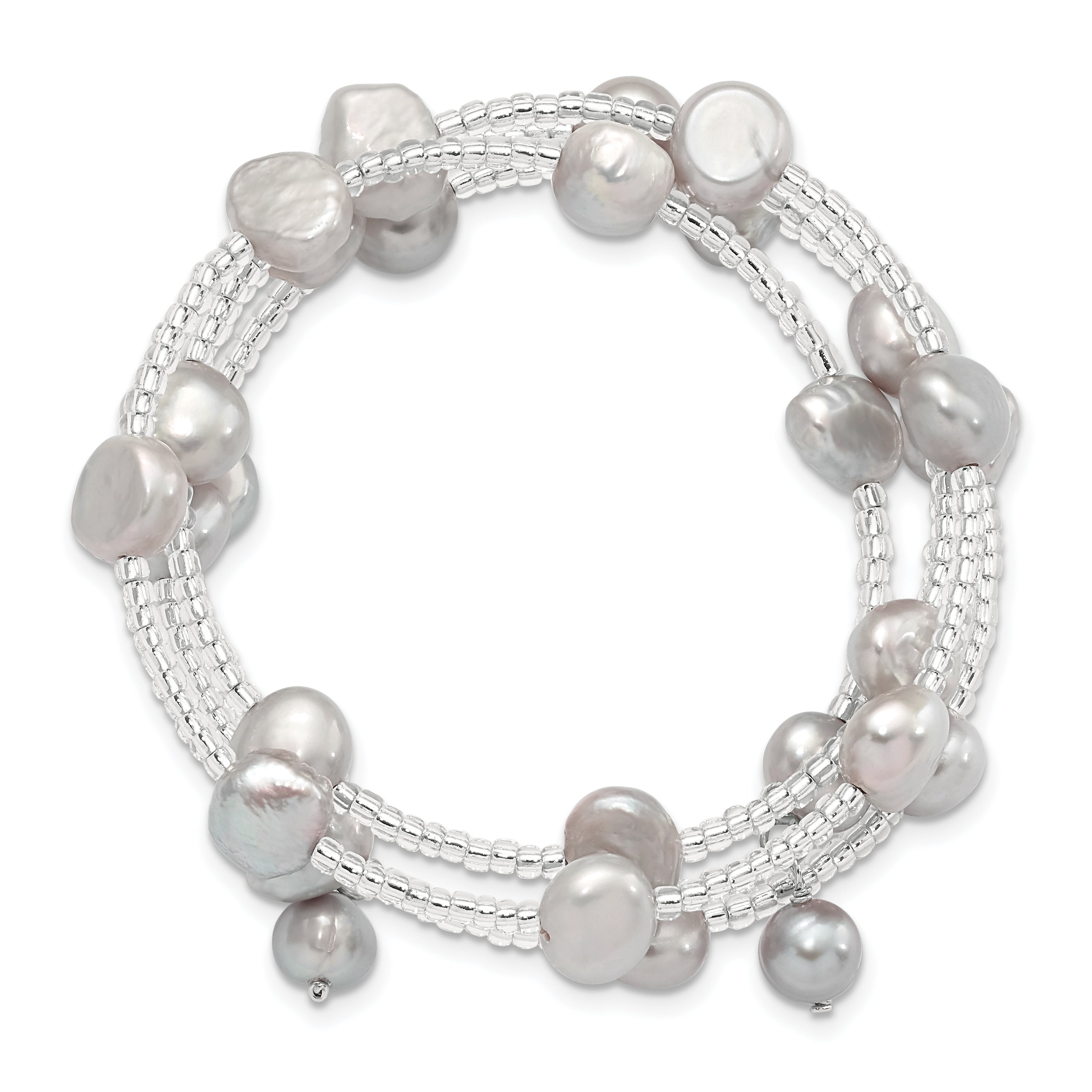 8-9mm Grey Baroque Freshwater Cultured Pearl and Glass Beaded Wrap Bracelet