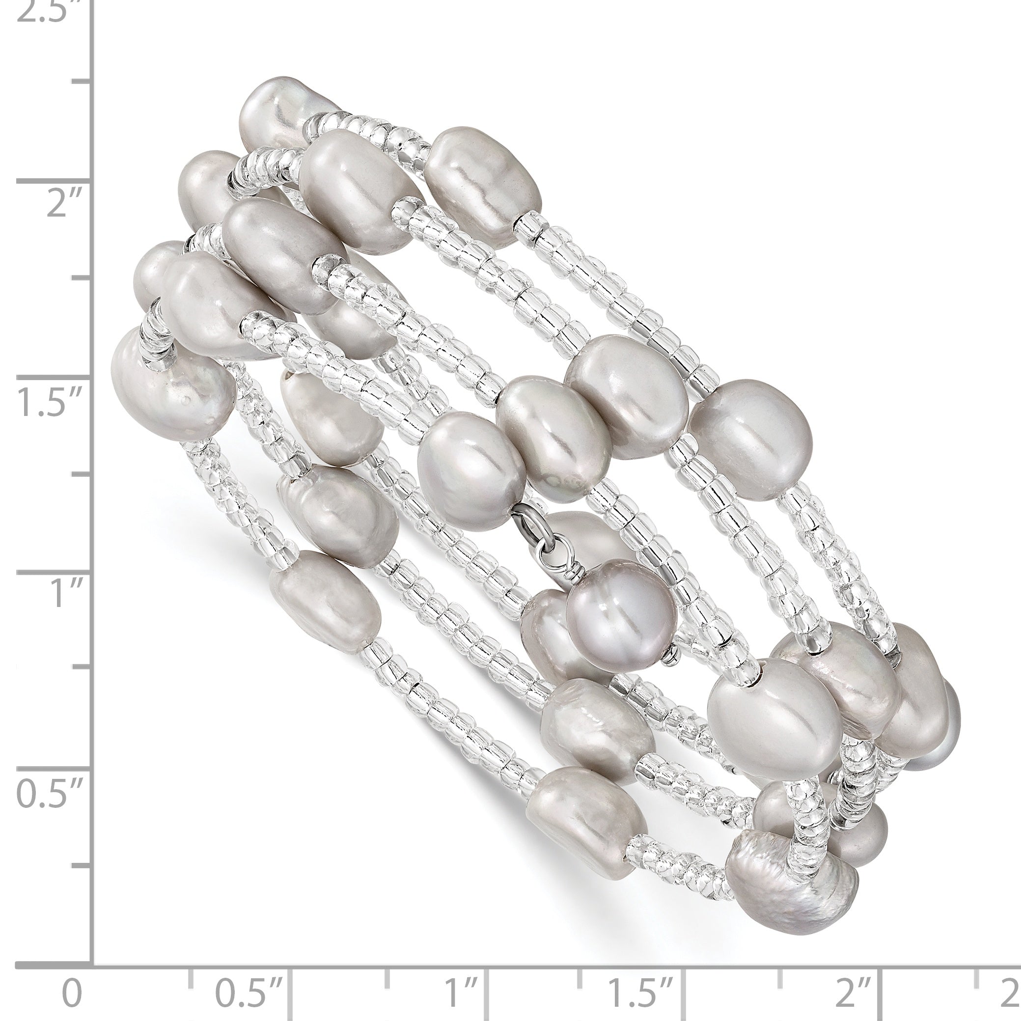 8-9mm Grey Baroque Freshwater Cultured Pearl and Glass Beaded Wrap Bracelet