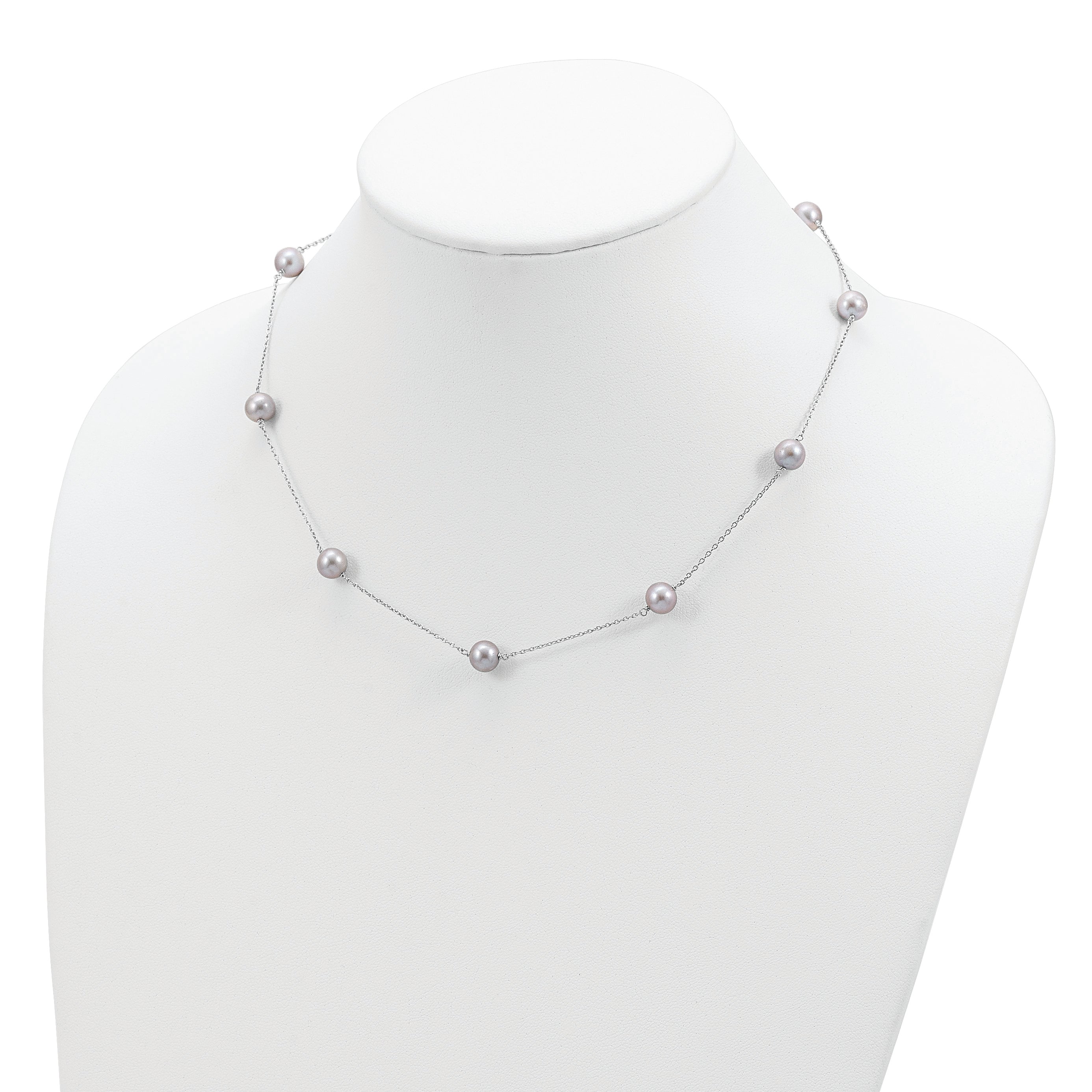 Sterling Silver RH 7-8mm Grey FWC Pearl 9 Station Necklace