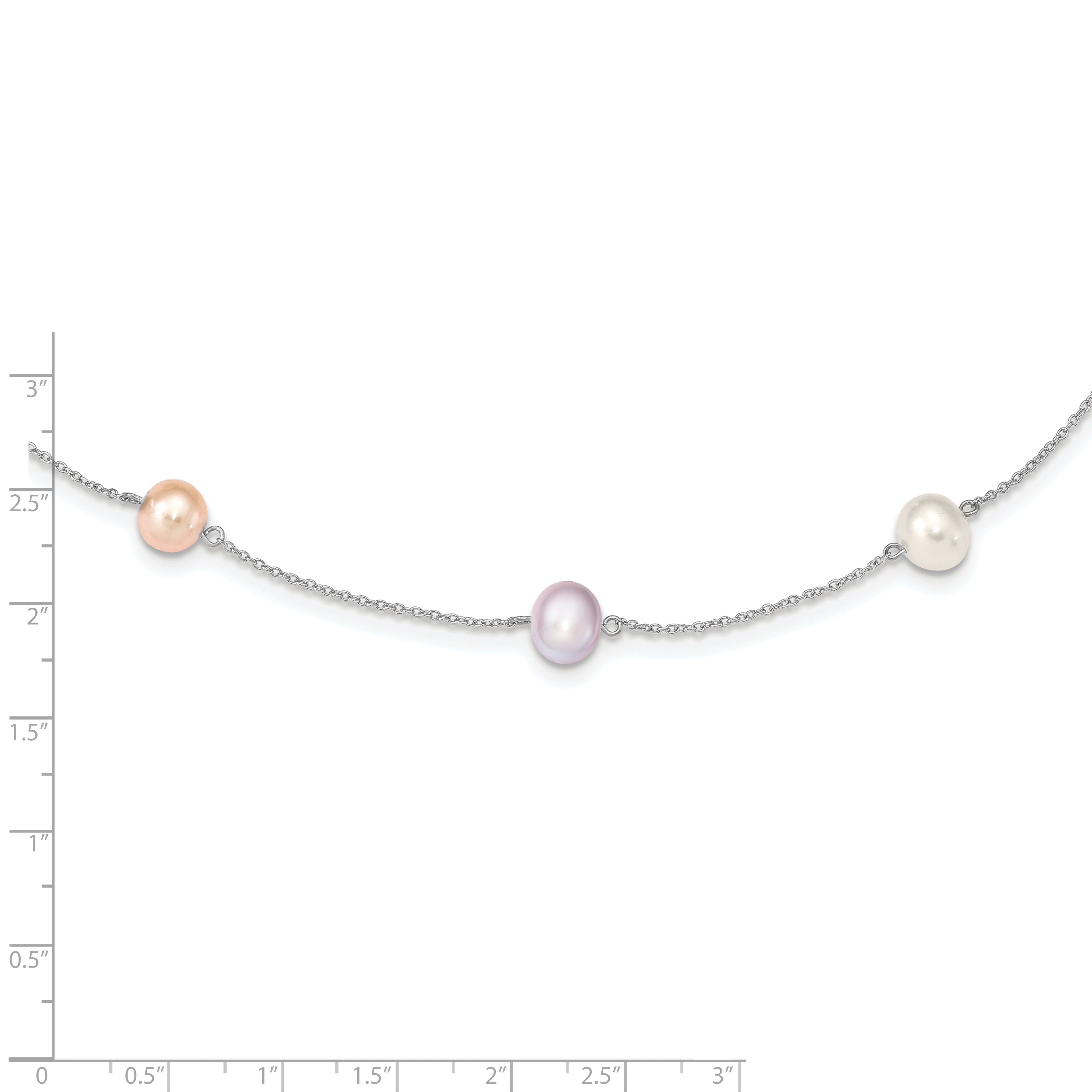 Sterling Silver RH 7-8mm Multi-color FWC Pearl 9 Station Necklace