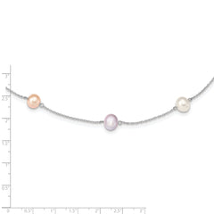 Sterling Silver RH 7-8mm Multi-color FWC Pearl 9 Station Necklace