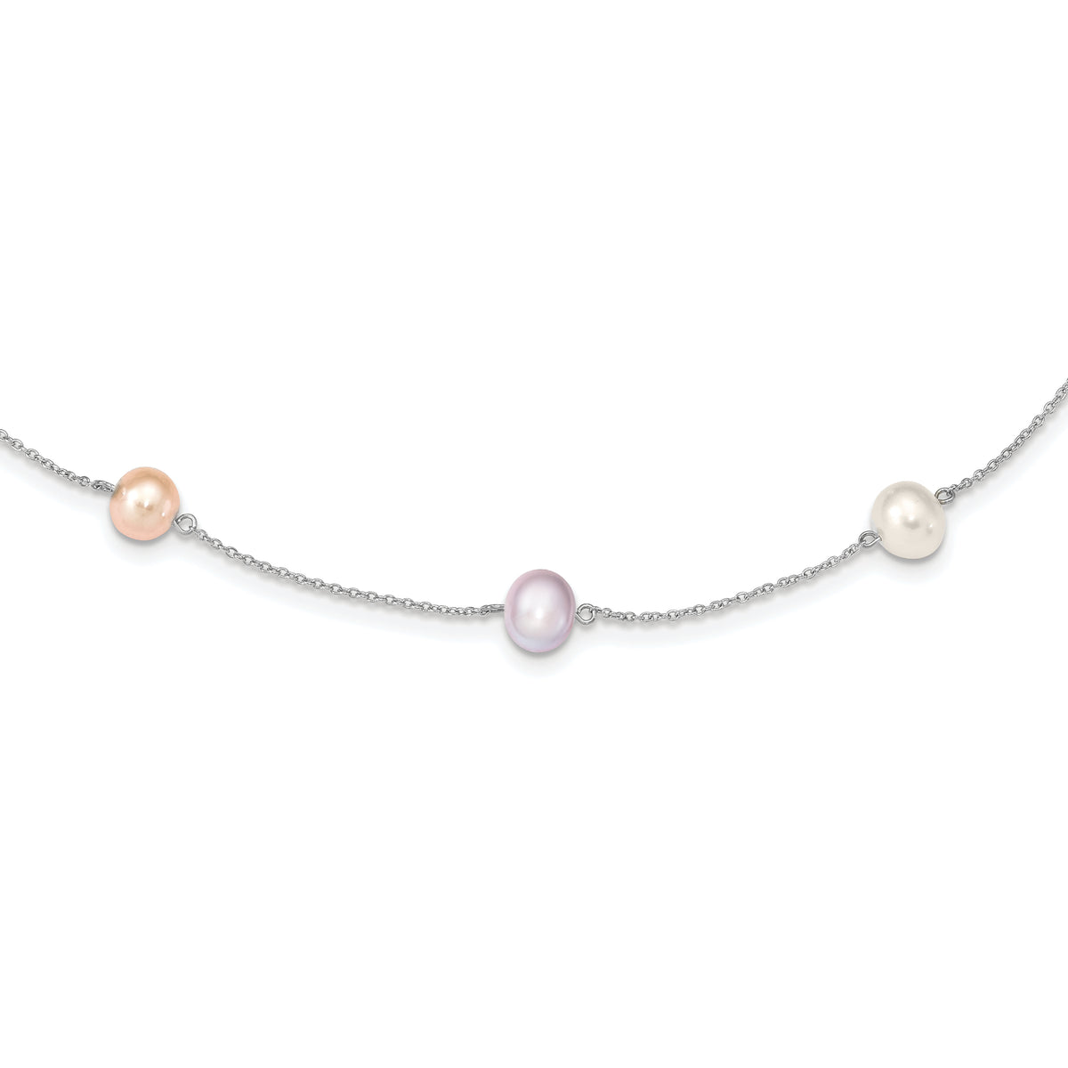 Sterling Silver RH 7-8mm Multi-color FWC Pearl 9 Station Necklace