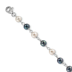 Sterling Silver RH 6-10mm Wte/Blk FWC Pearl Layered 2in ext. Neck