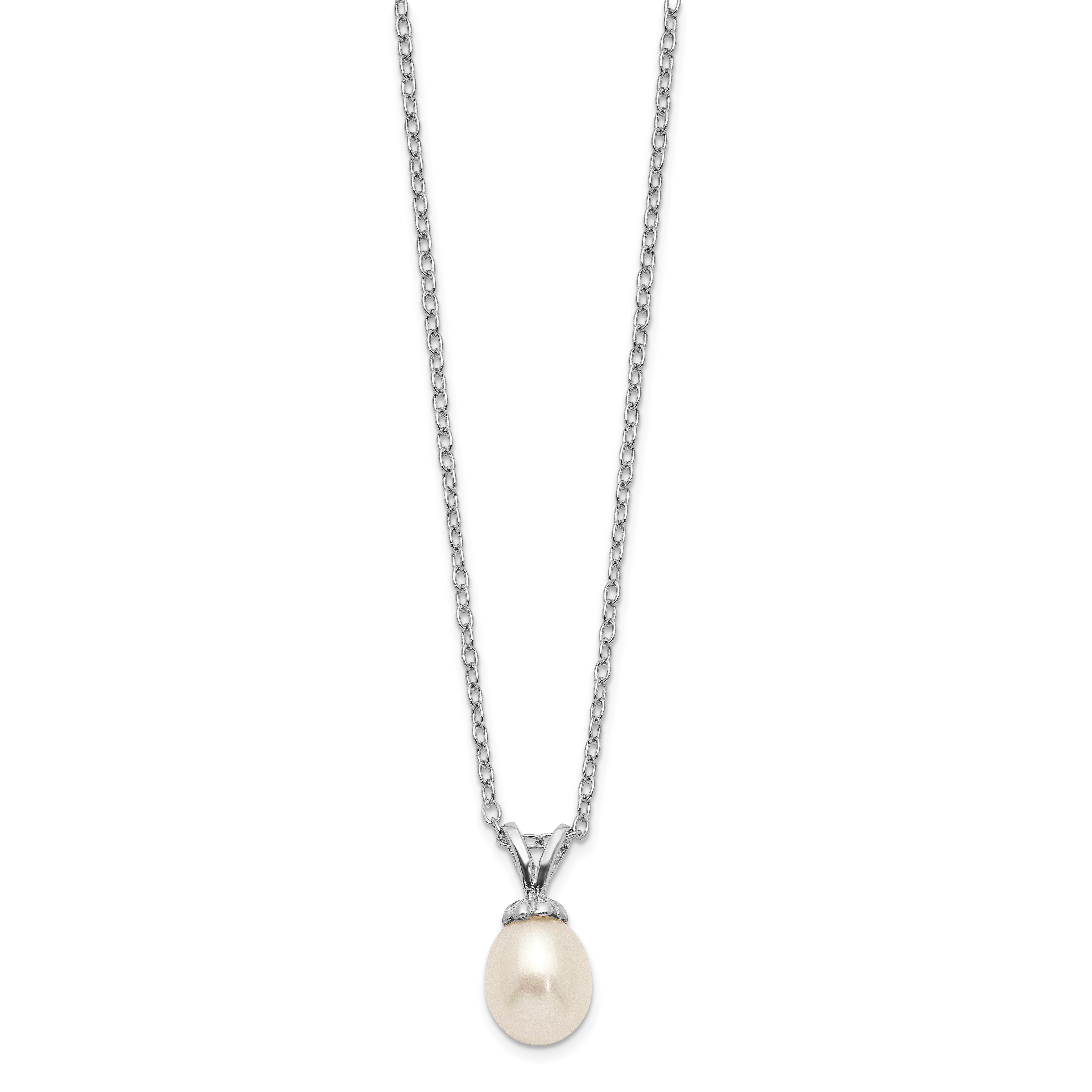 Sterling Silver Madi K Rhodium-plated Polished White Rice 6-7mm Freshwater Cultured Pearl Children's Necklace