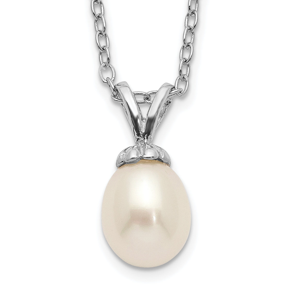 Sterling Silver Madi K Rhodium-plated Polished White Rice 6-7mm Freshwater Cultured Pearl Children's Necklace