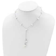 Sterling Silver Rhod-plat White FWC Pearl 9 station 2 drop 2in ext Necklace