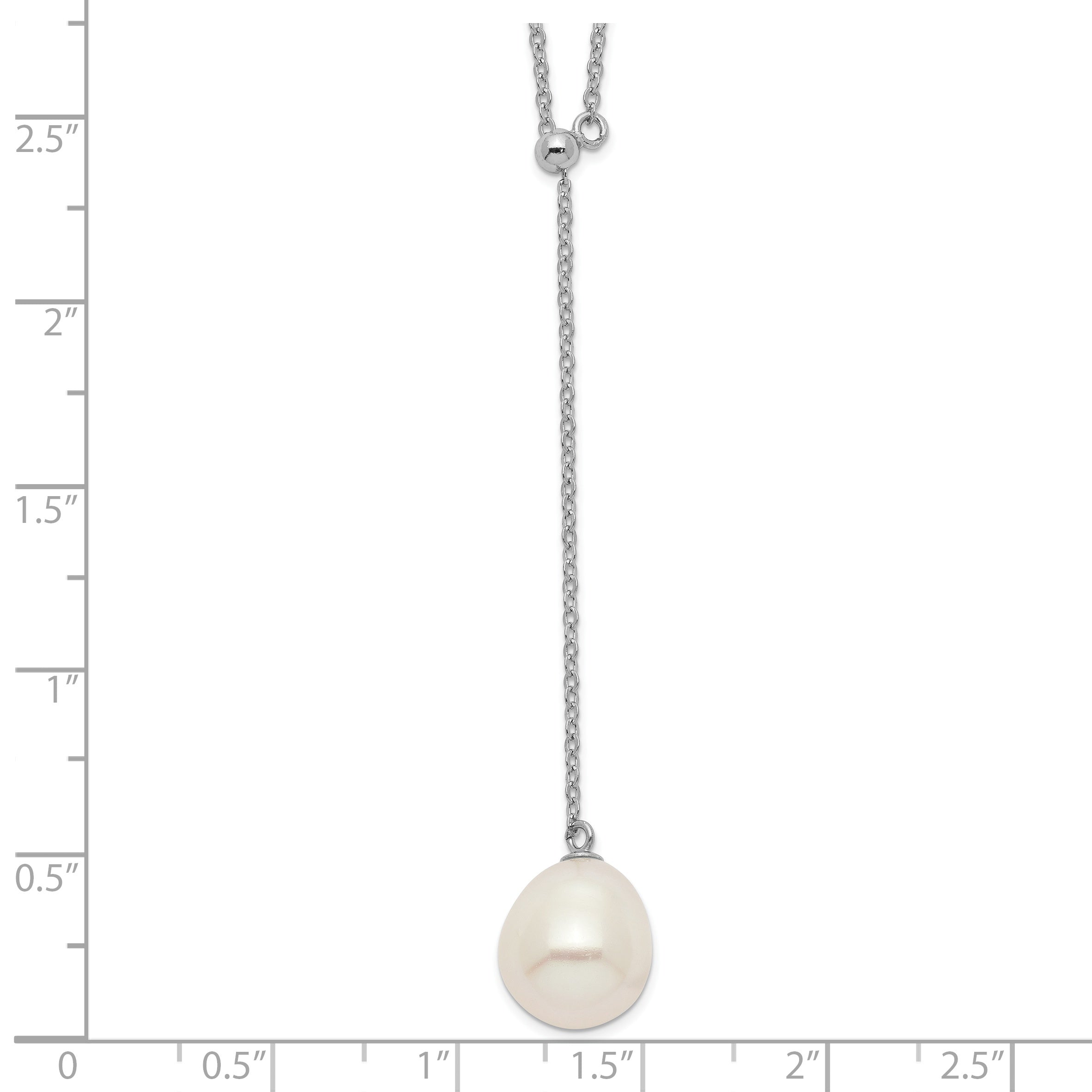 Sterling Silver Rhod-plat 10-11mm White Rice FWC Pearl Drop Necklace