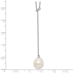 Sterling Silver Rhod-plat 10-11mm White Rice FWC Pearl Drop Necklace