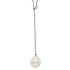 Sterling Silver Rhod-plat 10-11mm White Rice FWC Pearl Drop Necklace