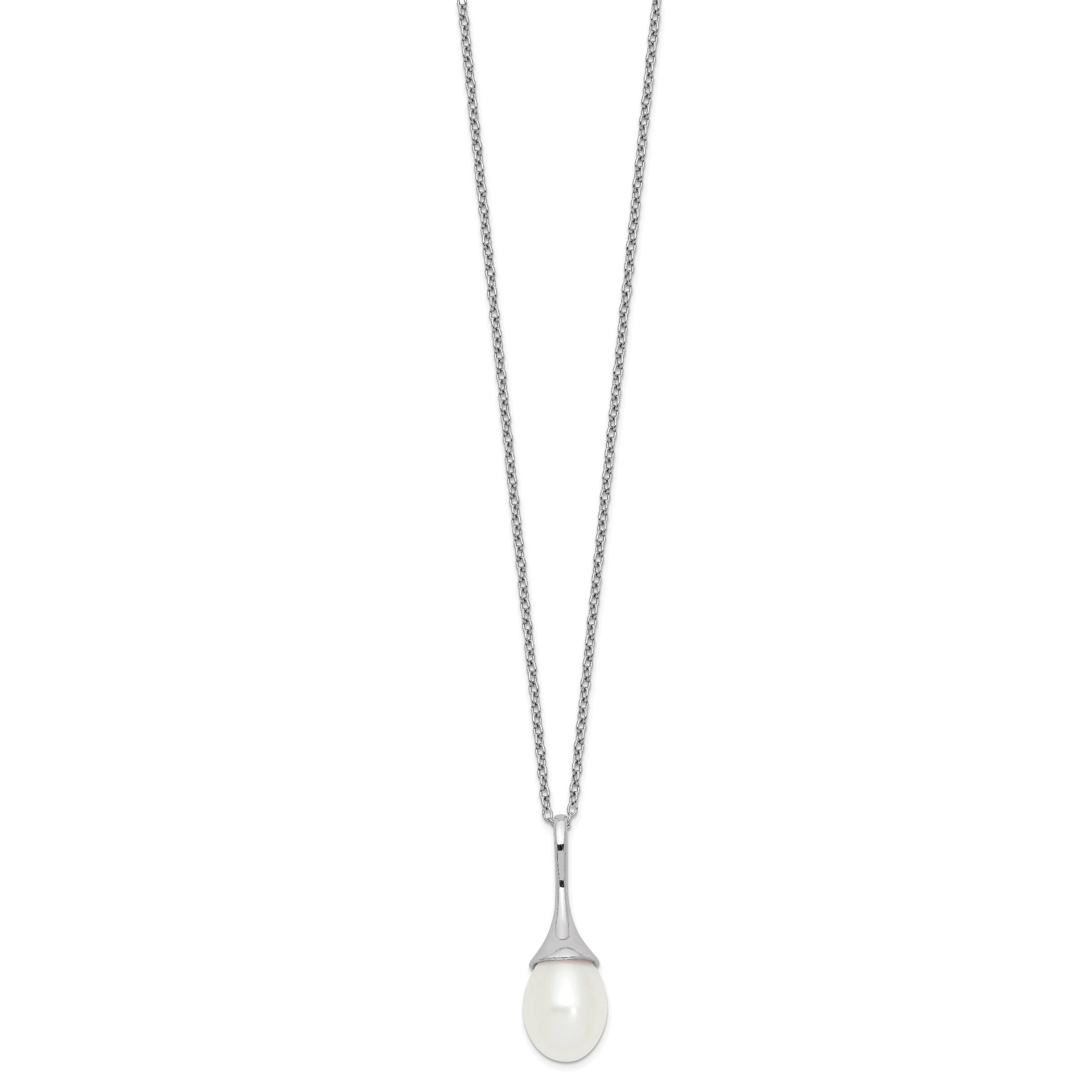 Sterling Silver Rhod-plat 8-9mm White FWC Pearl Necklace