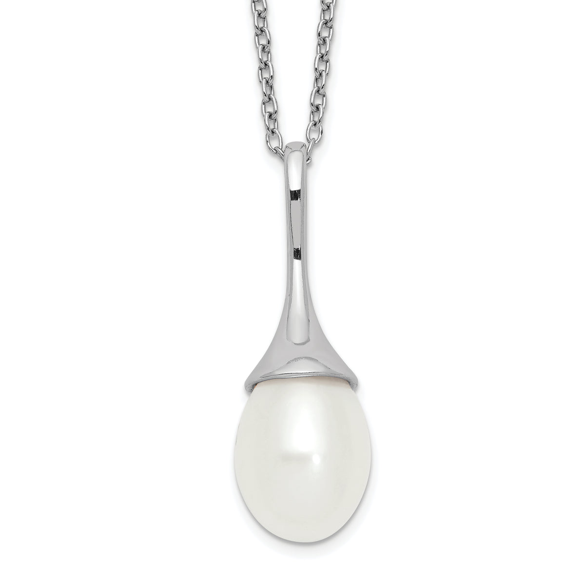 Sterling Silver Rhod-plat 8-9mm White FWC Pearl Necklace