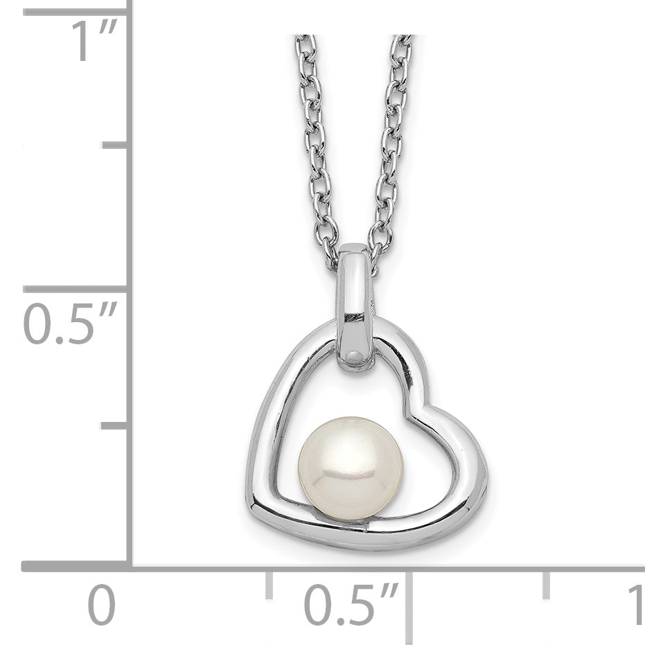 Sterling Silver Rhodium-plated Heart with 4-5mm White Button Freshwater Cultured Pearl 17 inch Necklace