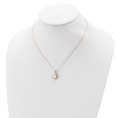 Sterling Silver Rose-tone 18k Flash-pl 7-8mm Button FWC Pearl Necklace