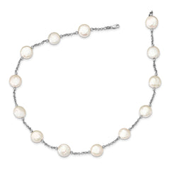 Sterling Silver Rh-pltd 12-13mm White Coin FWC Pearl 13-station Necklace