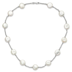 Sterling Silver Rh-pltd 12-13mm White Coin FWC Pearl 13-station Necklace