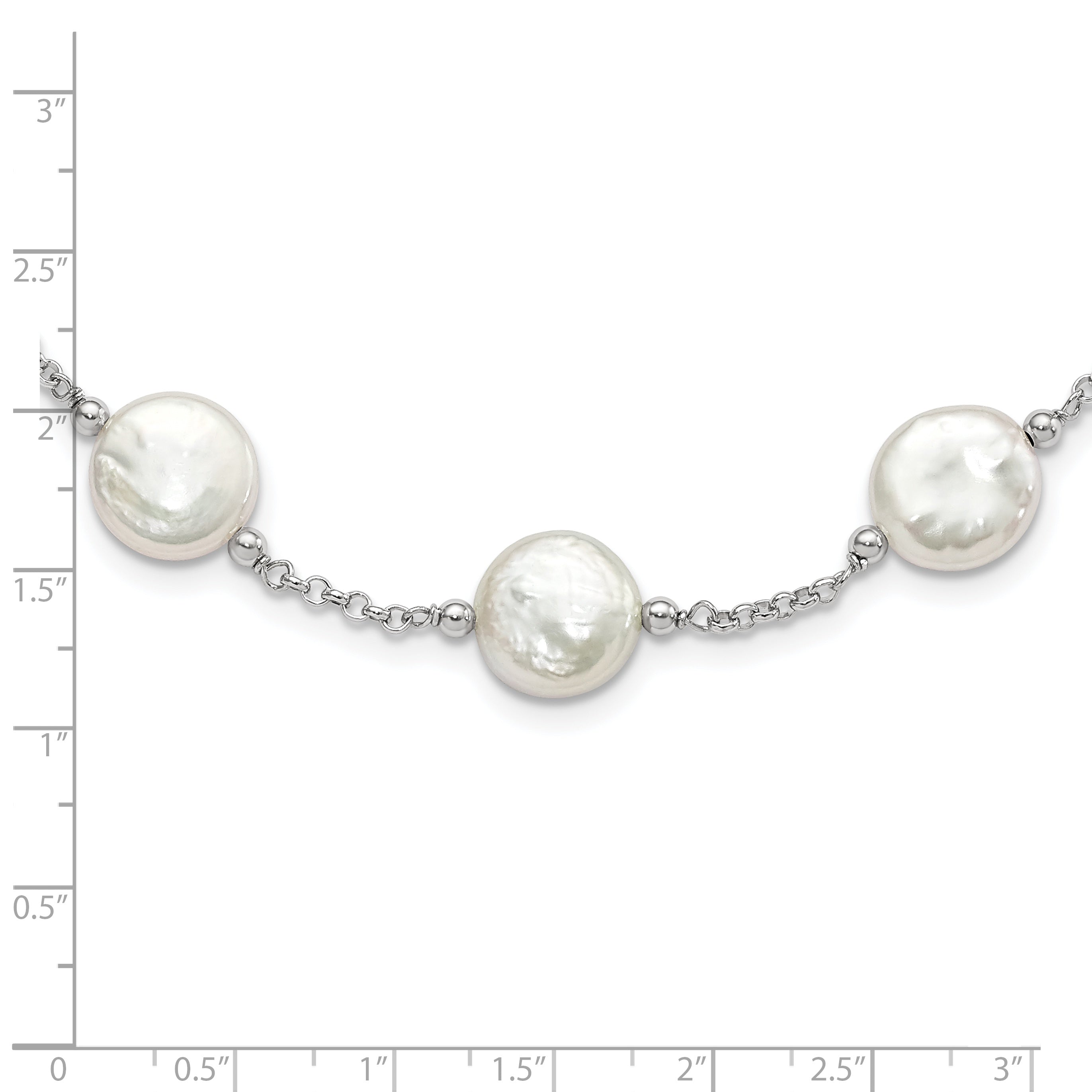 Sterling Silver Rh-pltd 12-13mm White Coin FWC Pearl 13-station Necklace