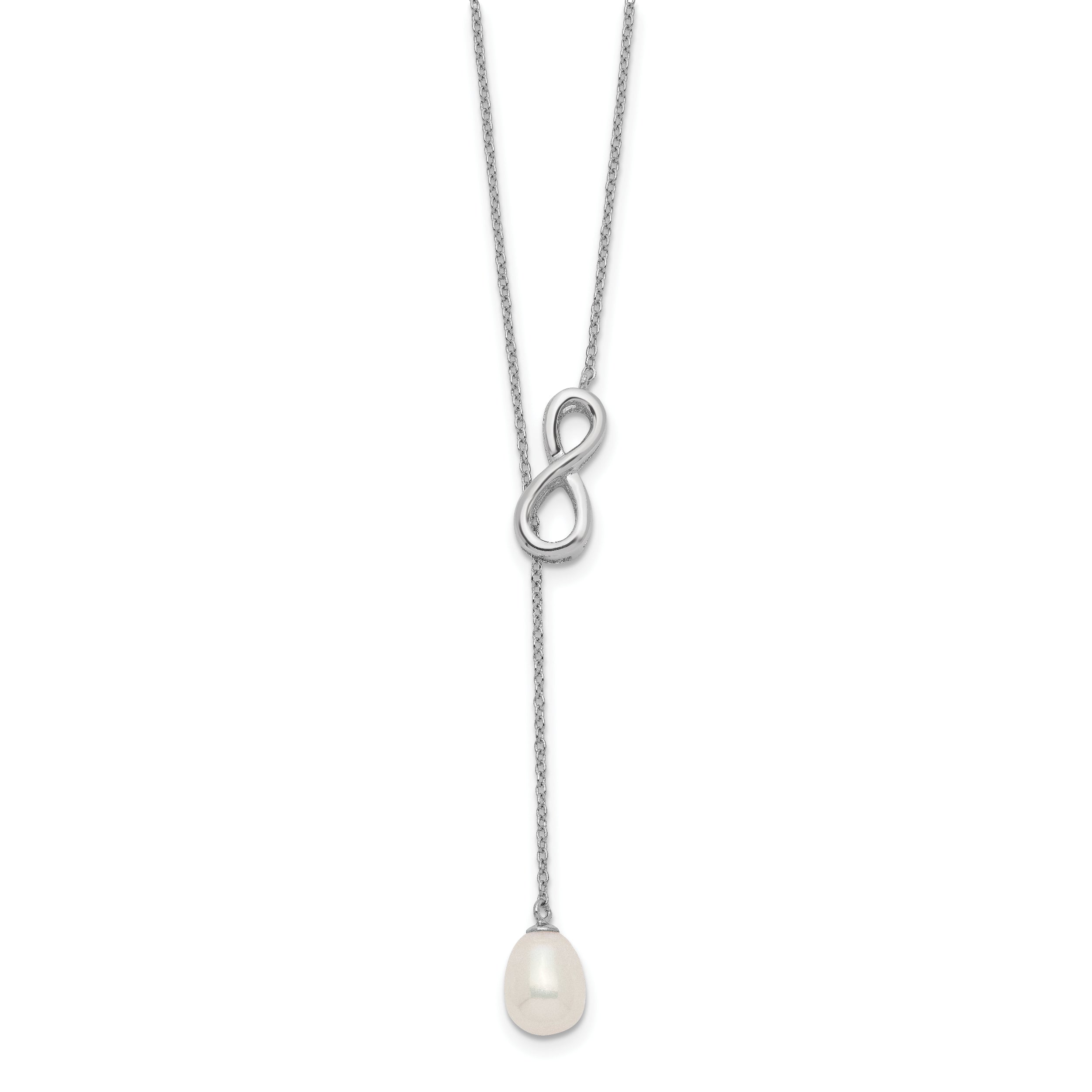 Sterling Silver Rhod-plated 7-8mm FWC Pearl Infinity Lariat Drop Necklace