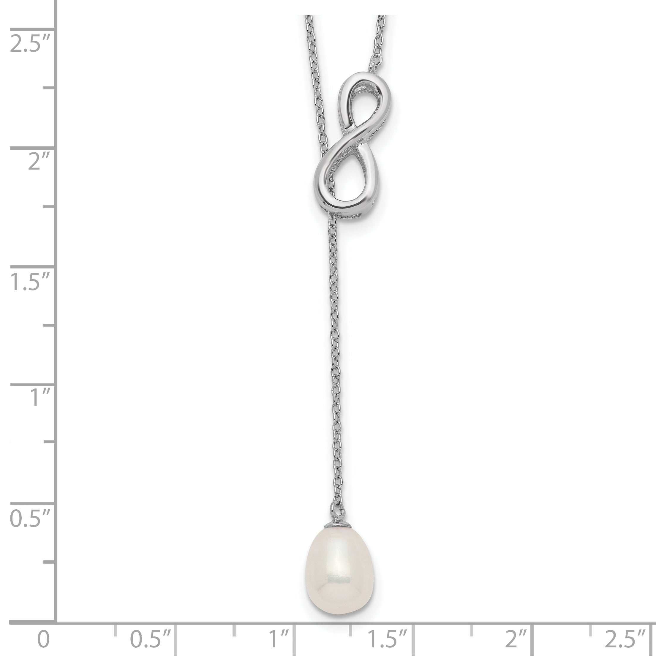 Sterling Silver Rhod-plated 7-8mm FWC Pearl Infinity Lariat Drop Necklace