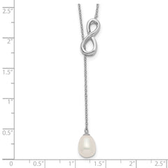 Sterling Silver Rhod-plated 7-8mm FWC Pearl Infinity Lariat Drop Necklace