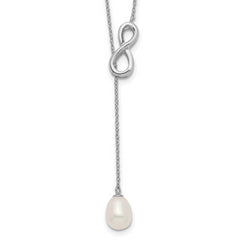 Sterling Silver Rhod-plated 7-8mm FWC Pearl Infinity Lariat Drop Necklace