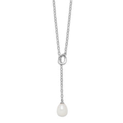 Sterling Silver Rhodium-plated 8-9mm White Rice FWC Pearl Adjust. Necklace