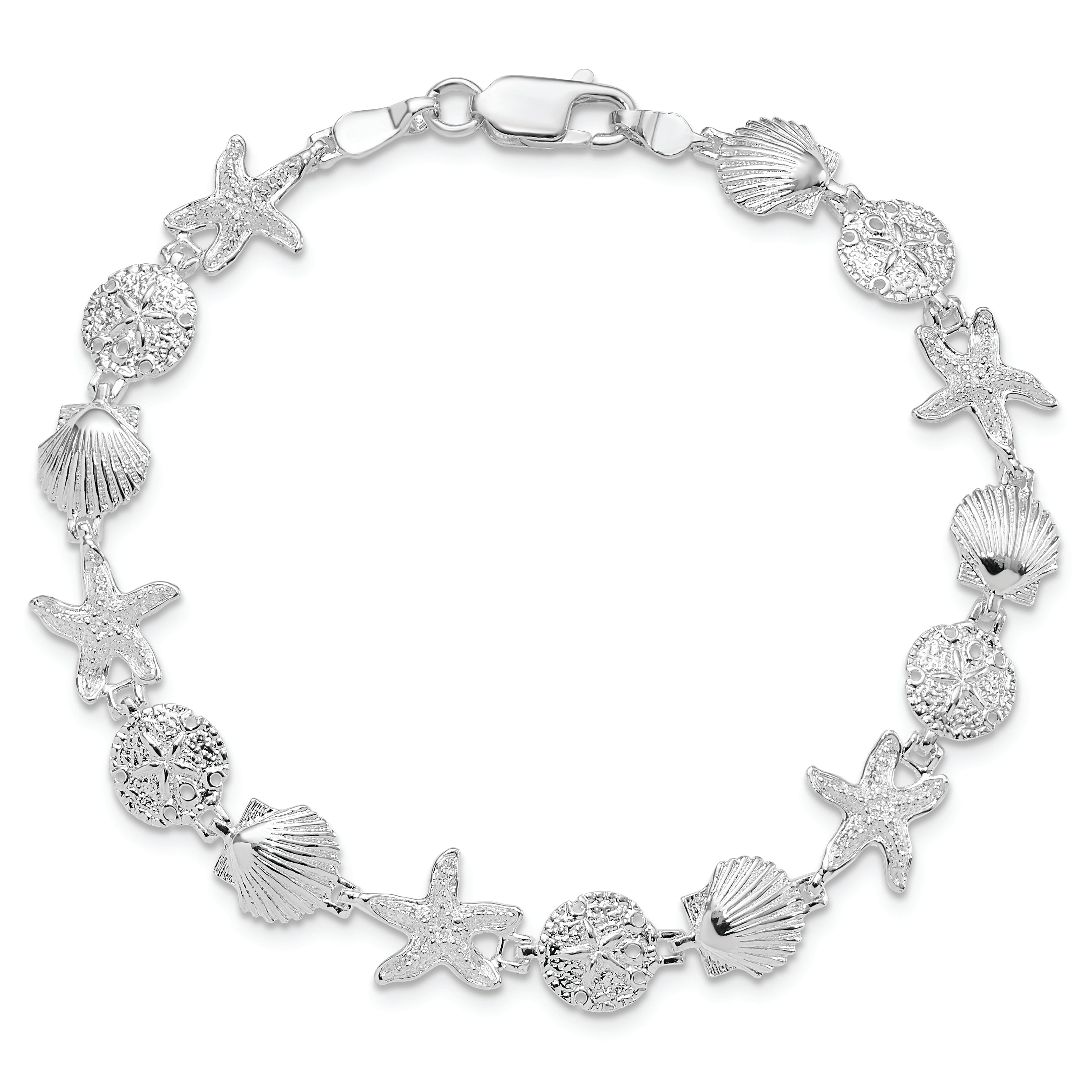 De-Ani Sterling Silver Rhodium-Plated Polished Sand Dollar / Shell / Starfish Bracelet