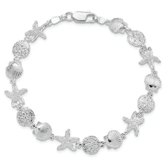 De-Ani Sterling Silver Rhodium-Plated Polished Sand Dollar / Shell / Starfish Bracelet