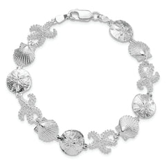 De-Ani Sterling Silver Rhodium-Plated Polished Starfish / Shell / Sand Dollar Bracelet