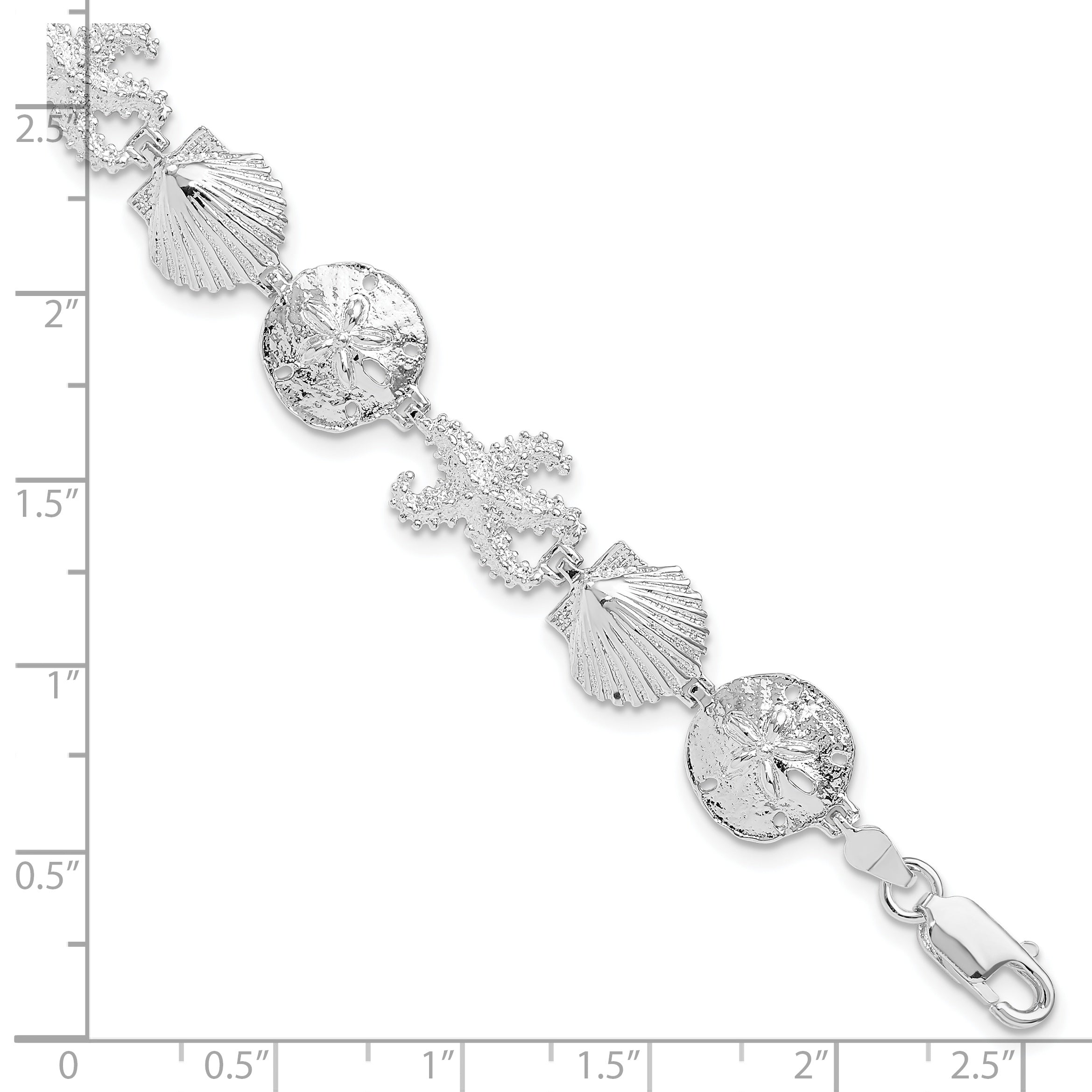 De-Ani Sterling Silver Rhodium-Plated Polished Starfish / Shell / Sand Dollar Bracelet