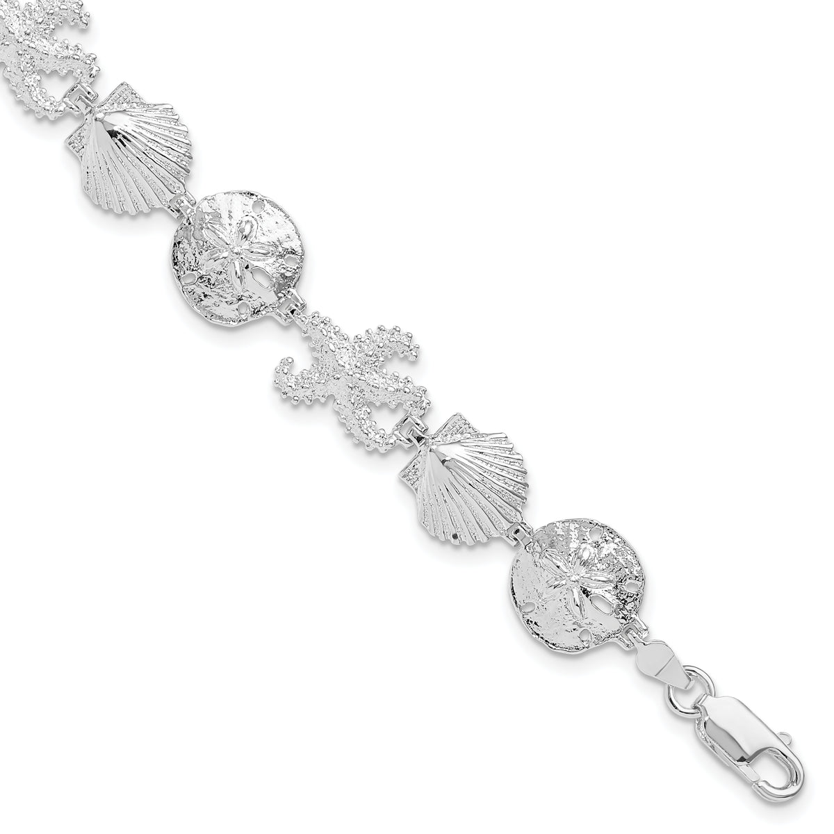 De-Ani Sterling Silver Rhodium-Plated Polished Starfish / Shell / Sand Dollar Bracelet