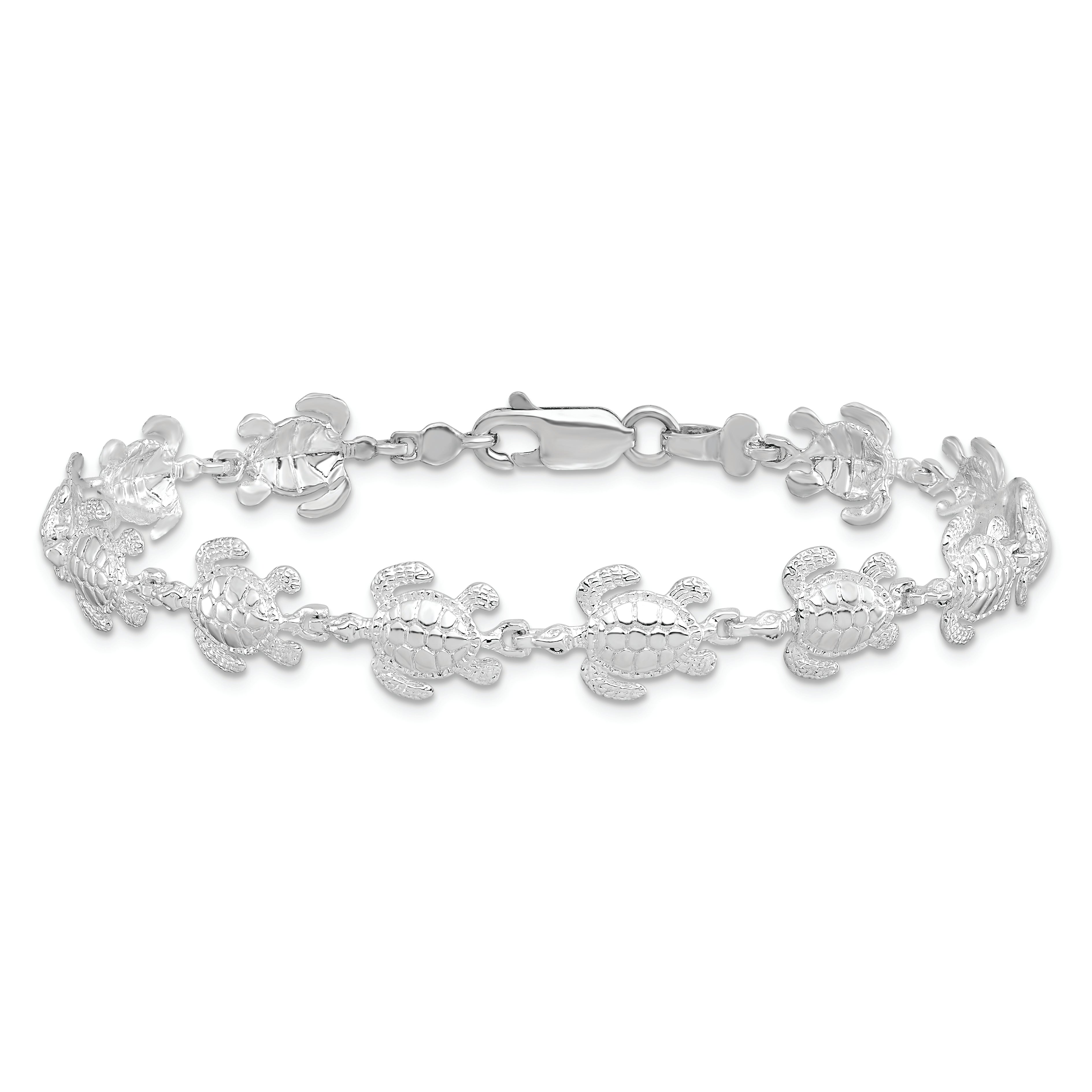 De-Ani Sterling Silver Rhodium-plated Polished Sea Turtle Bracelet