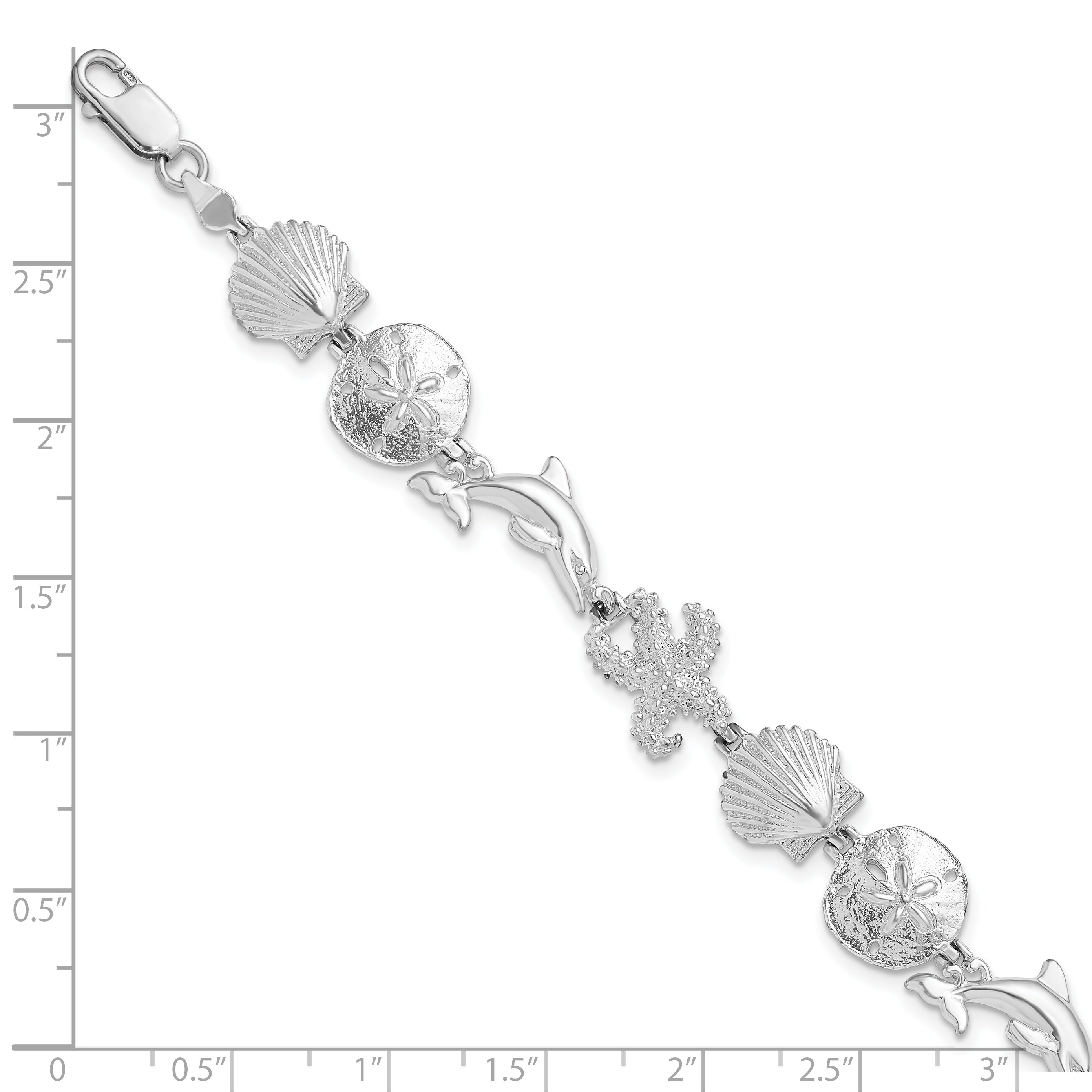 De-Ani Sterling Silver Rhodium-plated Polished Sea Life Bracelet