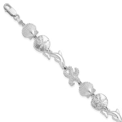 De-Ani Sterling Silver Rhodium-plated Polished Sea Life Bracelet