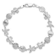 De-Ani Sterling Silver Rhodium-plated Polished and Textured Sea Life 7.25 inch Bracelet