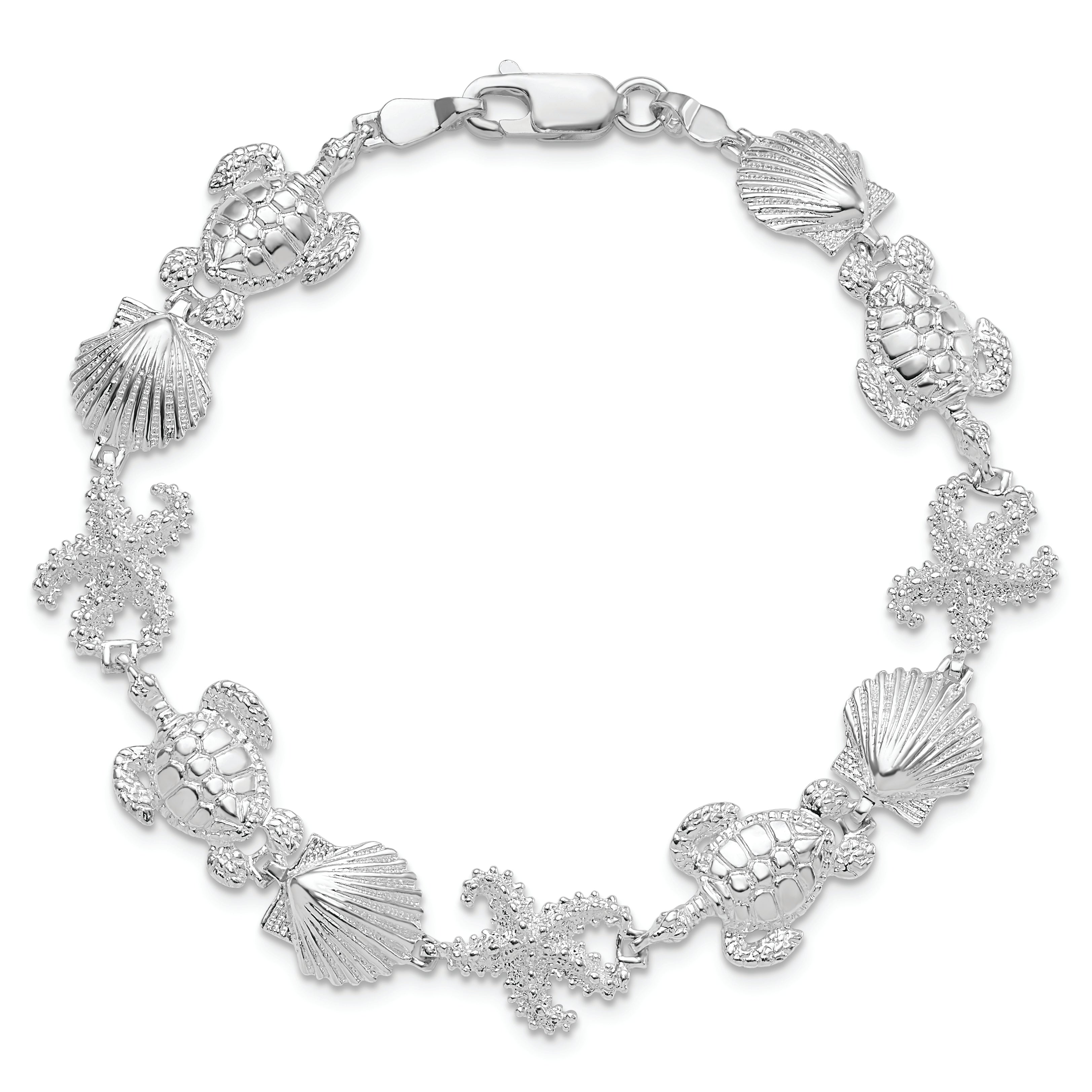 De-Ani Sterling Silver Rhodium-Plated Polished Turtle / Shell / Starfish Bracelet