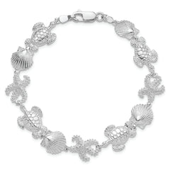 De-Ani Sterling Silver Rhodium-Plated Polished Turtle / Shell / Starfish Bracelet