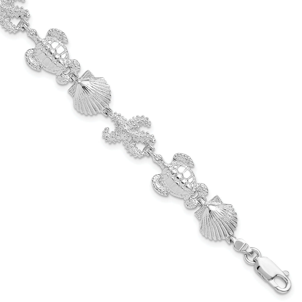 De-Ani Sterling Silver Rhodium-Plated Polished Turtle / Shell / Starfish Bracelet