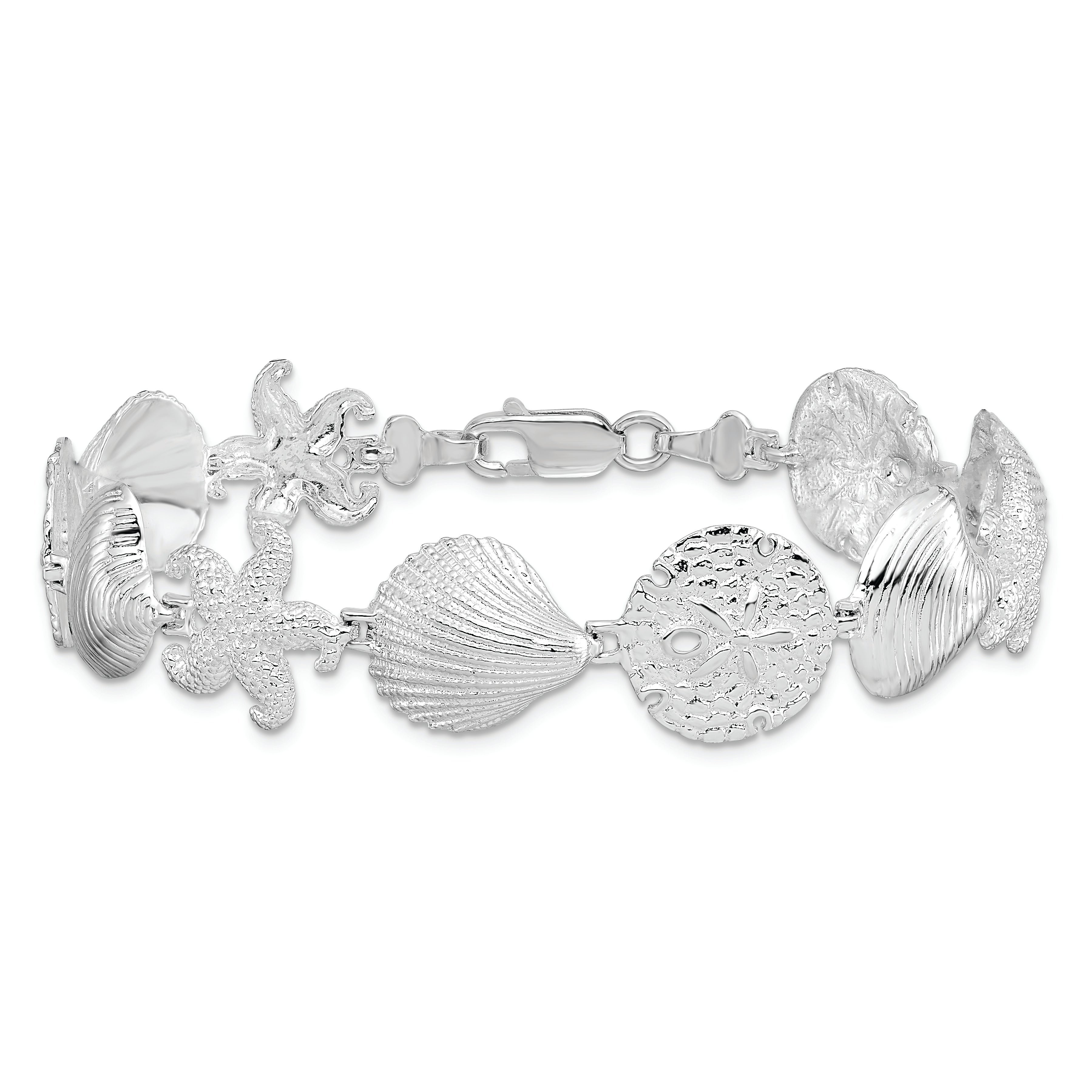 De-Ani Sterling Silver Rhodium-Plated Polished Turtle / Shell / Starfish / Clam Bracelet