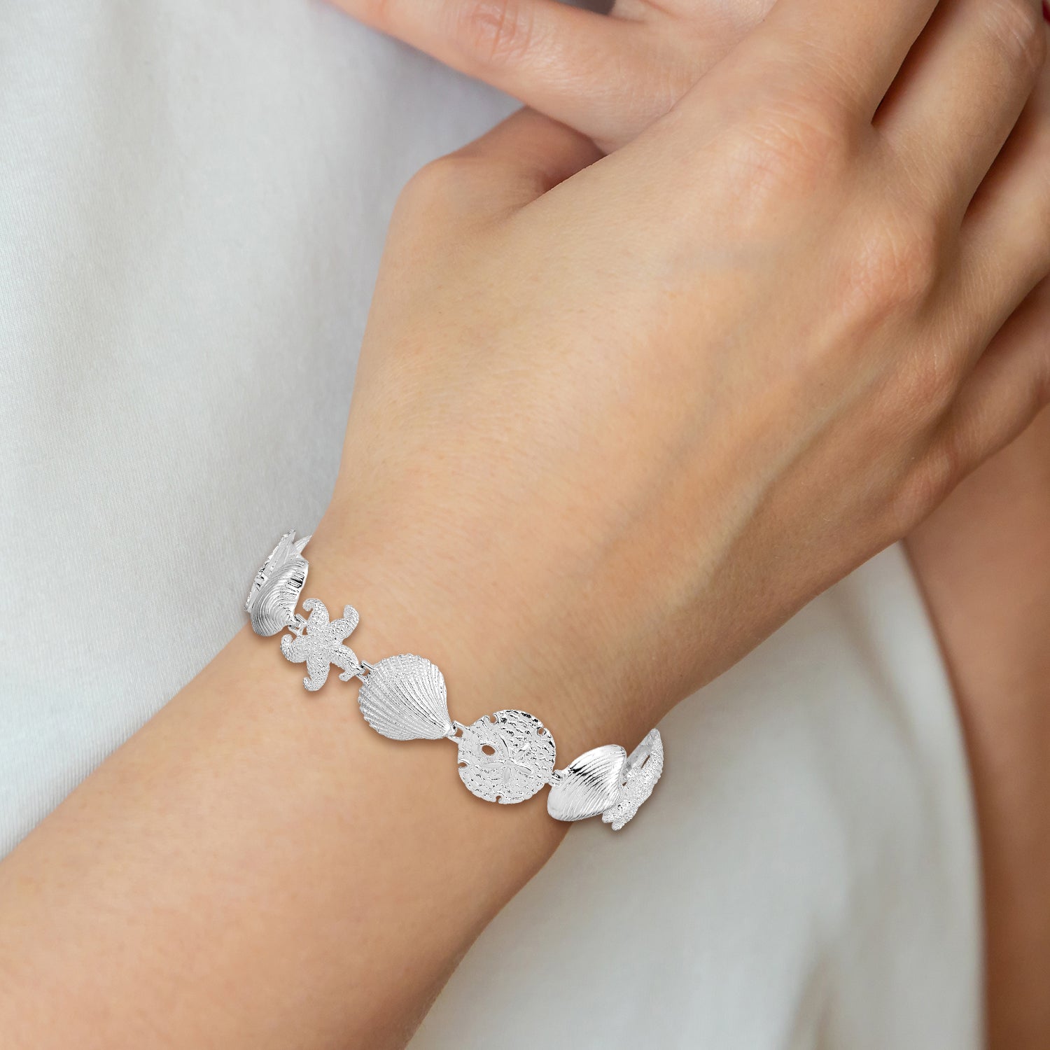 De-Ani Sterling Silver Rhodium-Plated Polished Turtle / Shell / Starfish / Clam Bracelet