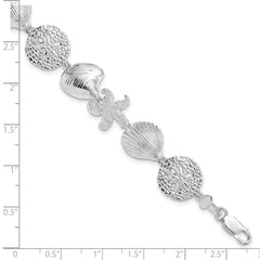 De-Ani Sterling Silver Rhodium-Plated Polished Turtle / Shell / Starfish / Clam Bracelet