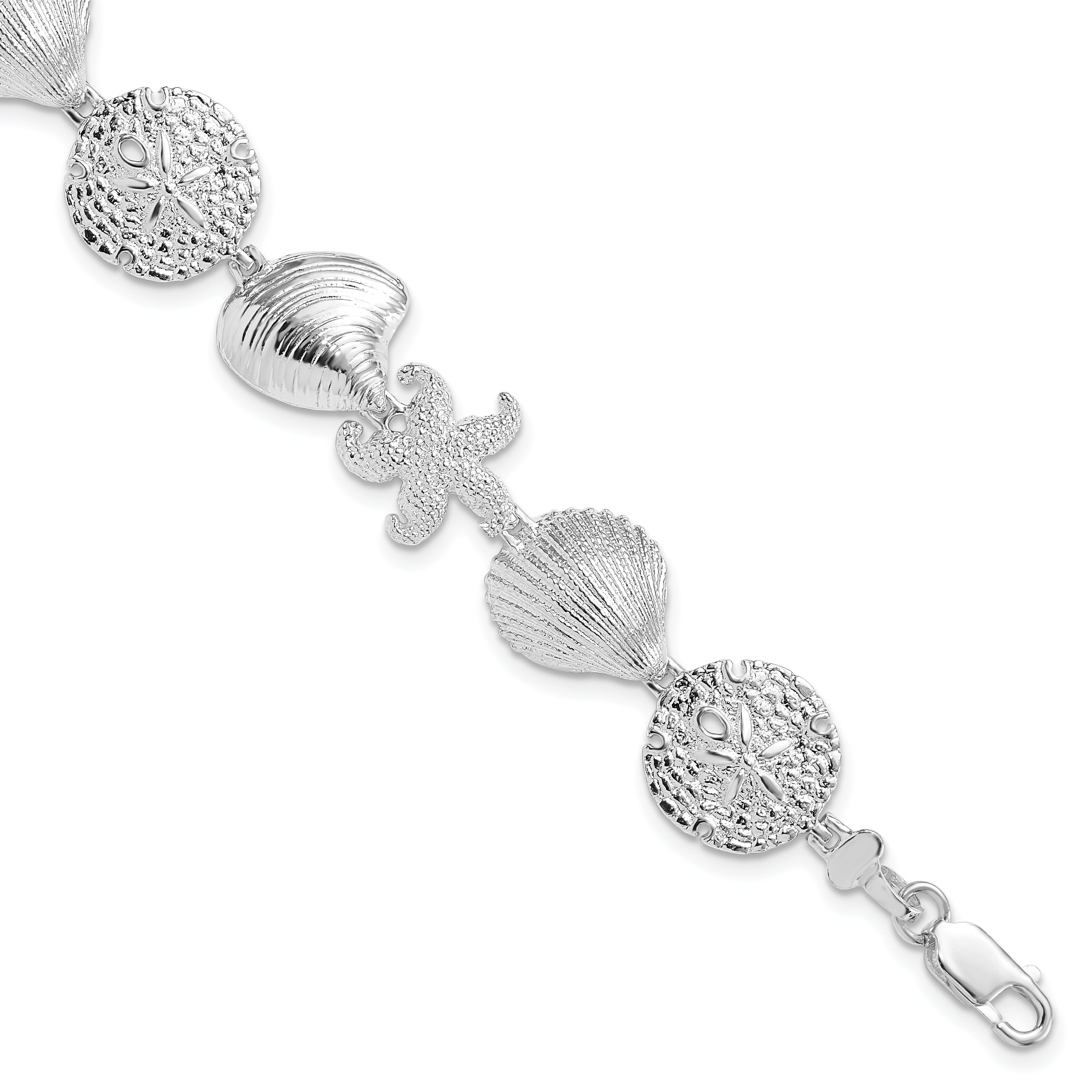 De-Ani Sterling Silver Rhodium-Plated Polished Turtle / Shell / Starfish / Clam Bracelet