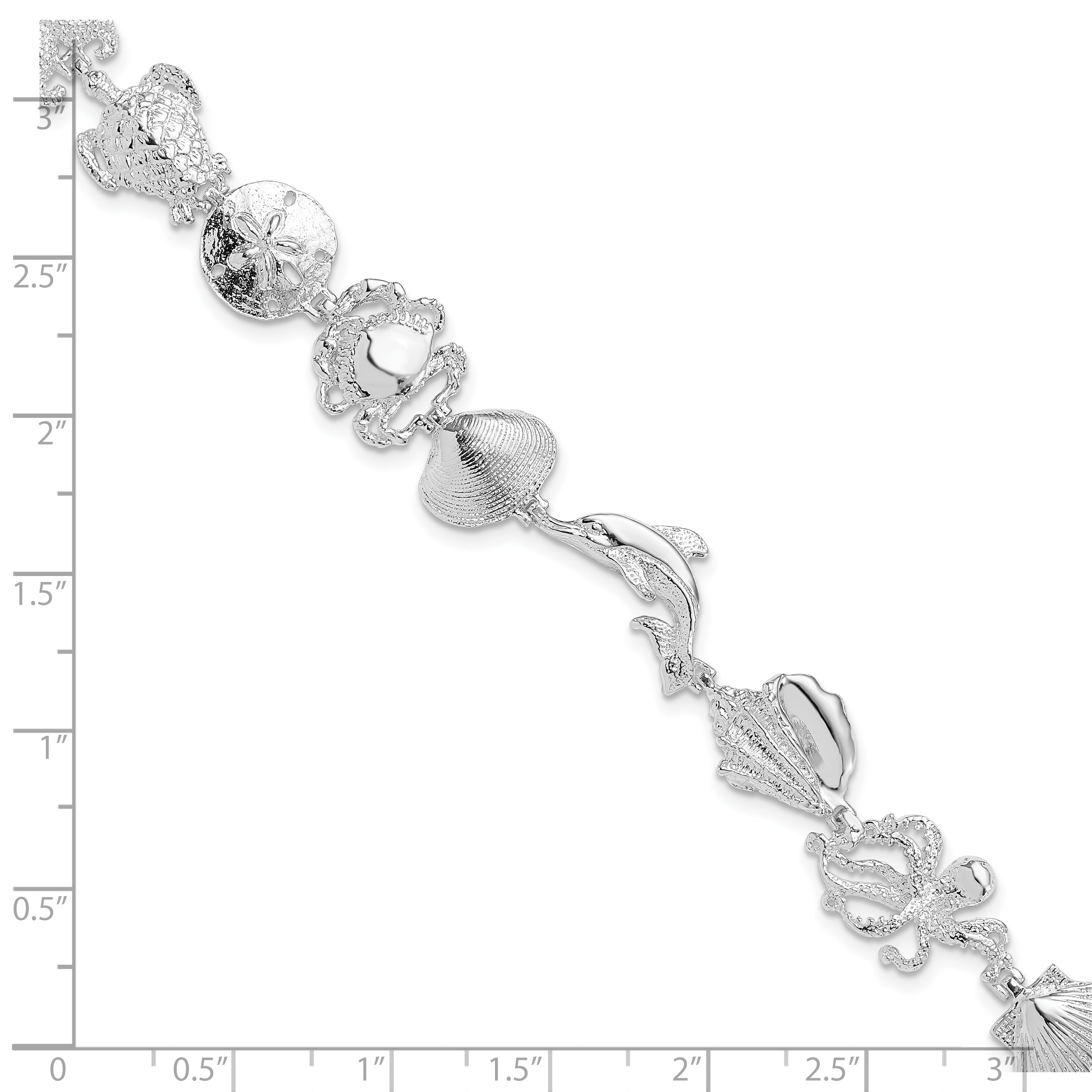 De-Ani Sterling Silver Rhodium-plated Polished Multi-Shell and Sealife Bracelet