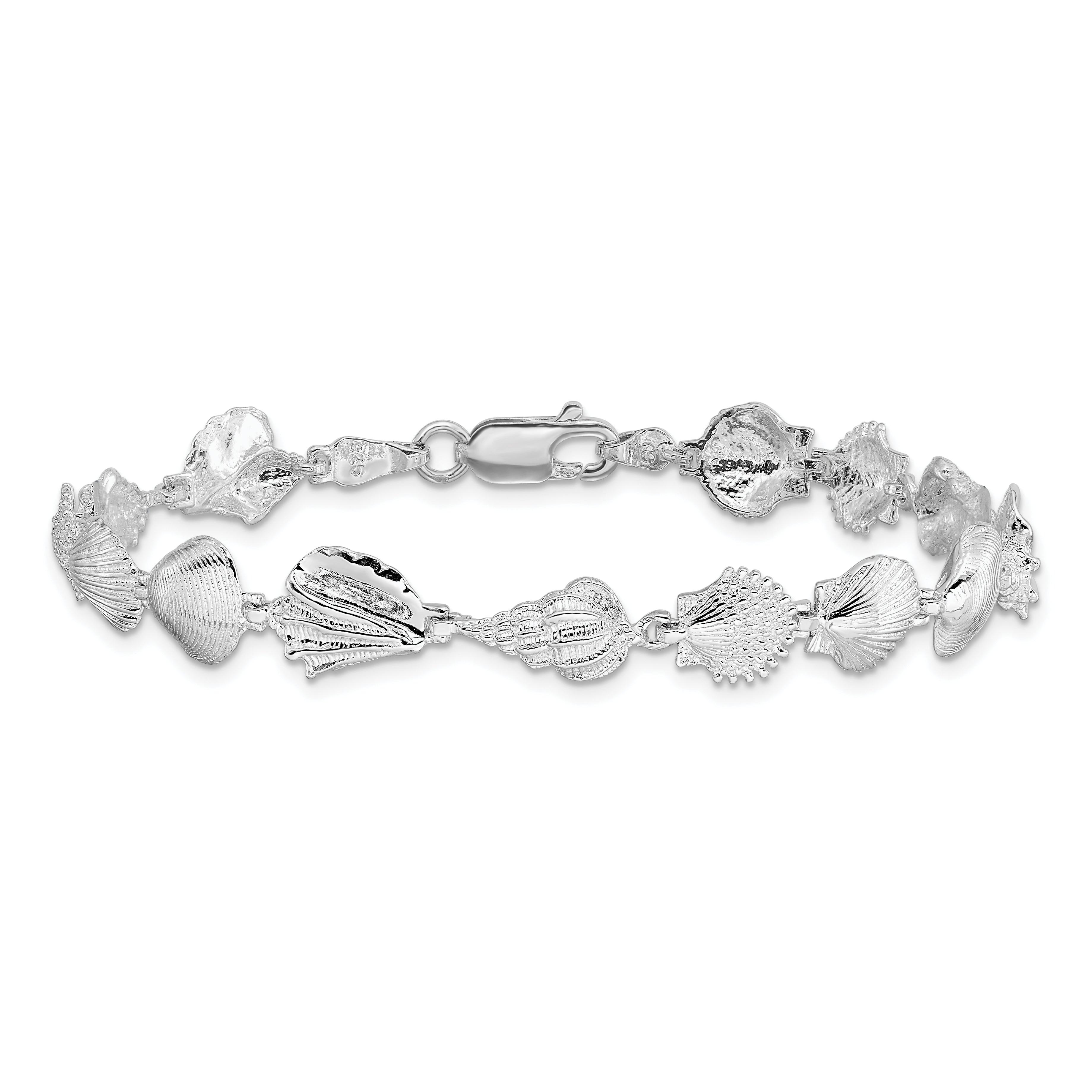 De-Ani Sterling Silver Rhodium-plated Polished Multi-Shell 7.25 inch Bracelet