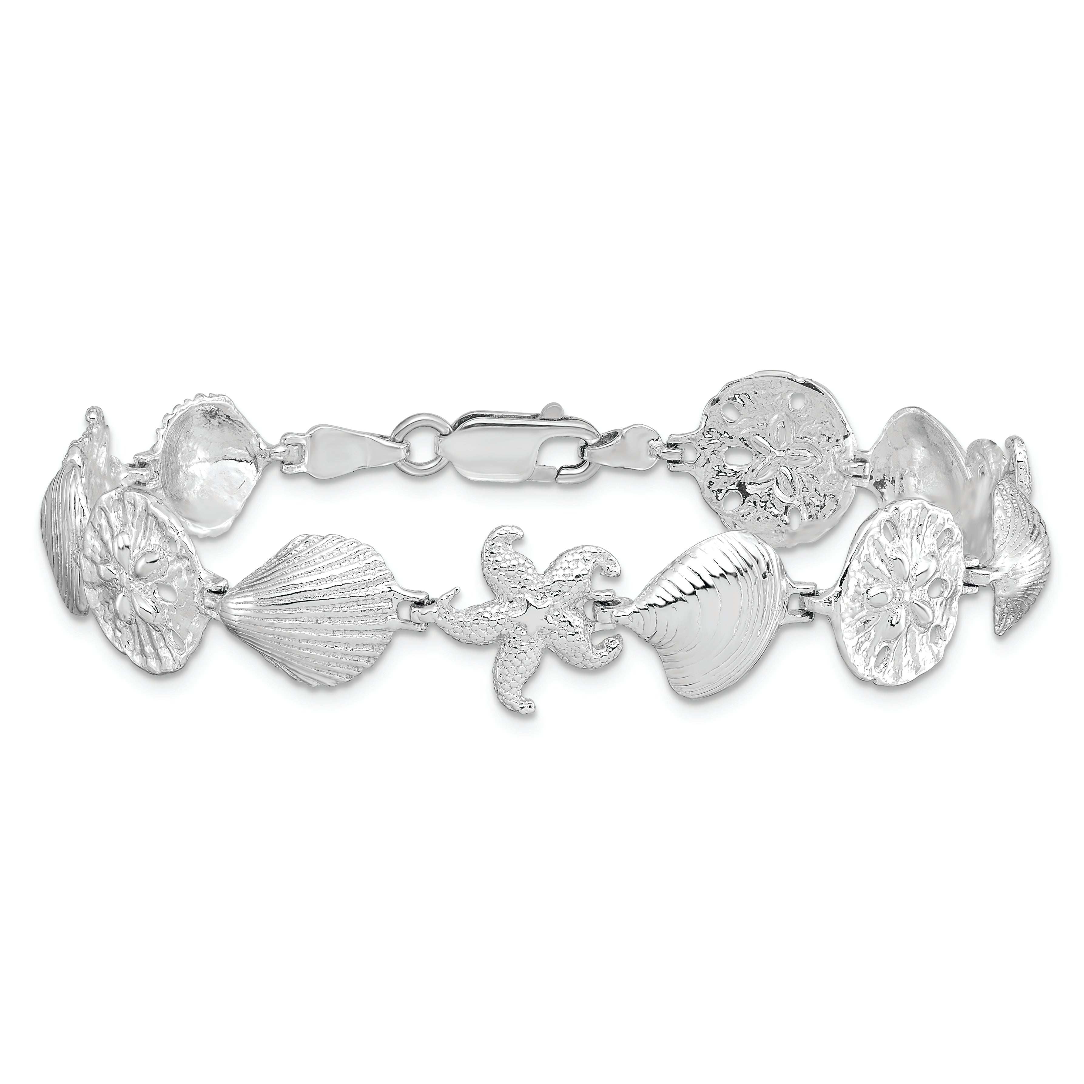 De-Ani Sterling Silver Rhodium-Plated Polished Starfish / Shells / Sand Dollar Bracelet