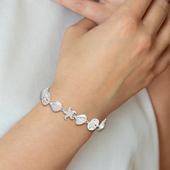 De-Ani Sterling Silver Rhodium-Plated Polished Starfish / Shells / Sand Dollar Bracelet