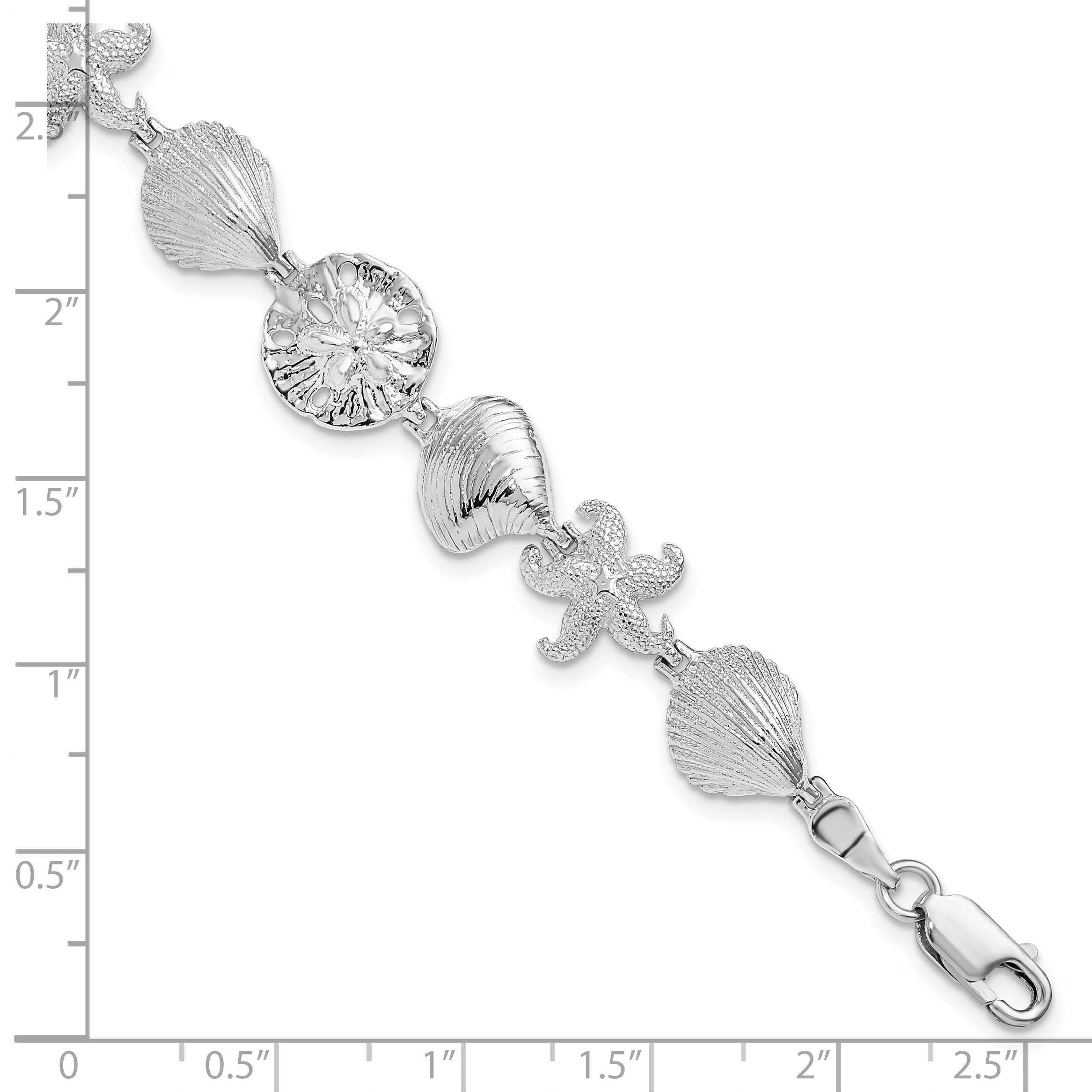 De-Ani Sterling Silver Rhodium-Plated Polished Starfish / Shells / Sand Dollar Bracelet