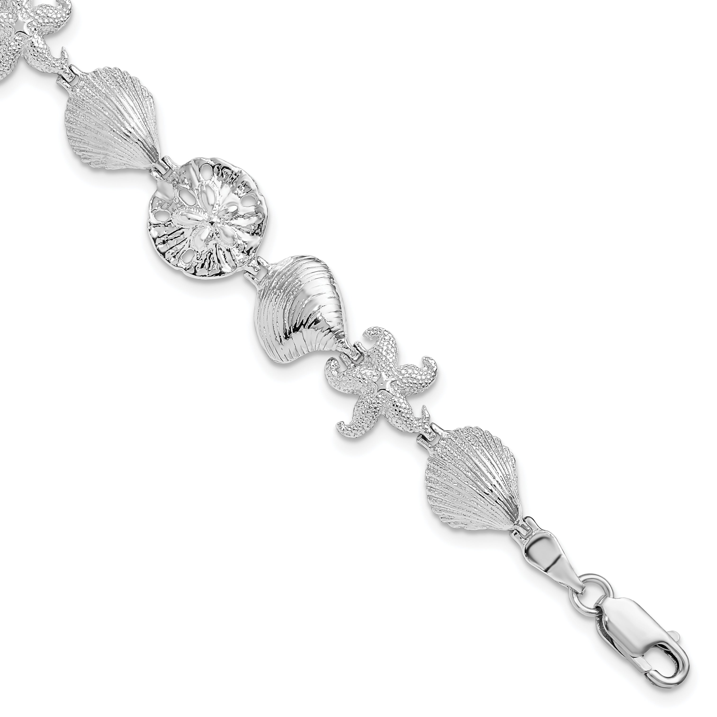 De-Ani Sterling Silver Rhodium-Plated Polished Starfish / Shells / Sand Dollar Bracelet