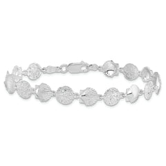 De-Ani Sterling Silver Rhodium-plated Polished Sand Dollar and Shell 7.25 inch Bracelet