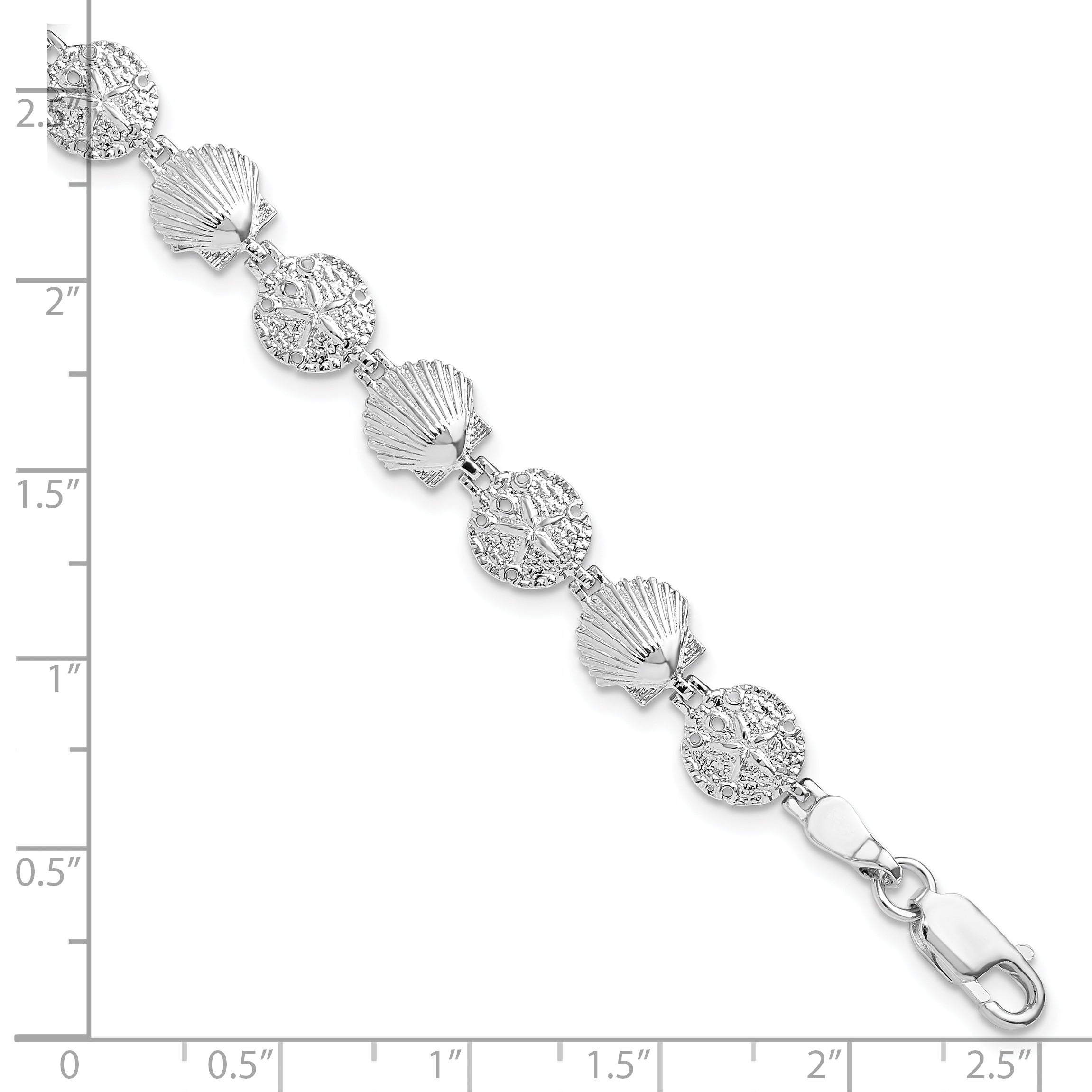 De-Ani Sterling Silver Rhodium-plated Polished Sand Dollar and Shell 7.25 inch Bracelet